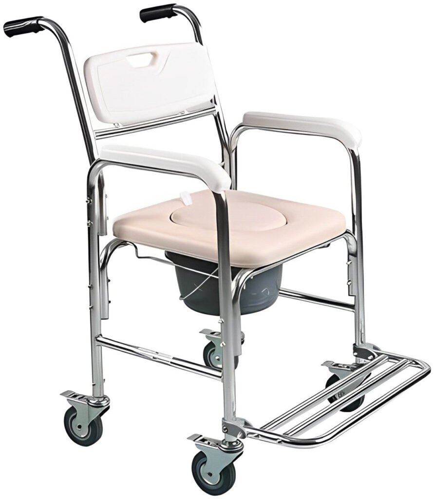 Fixed Commode Chair With Wheels In Aluminium Frame